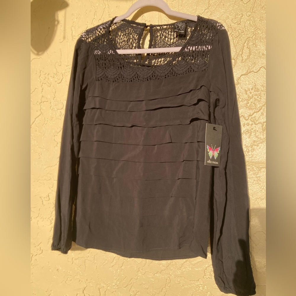 Ella Moss Black open knit Detail Blouse NWT